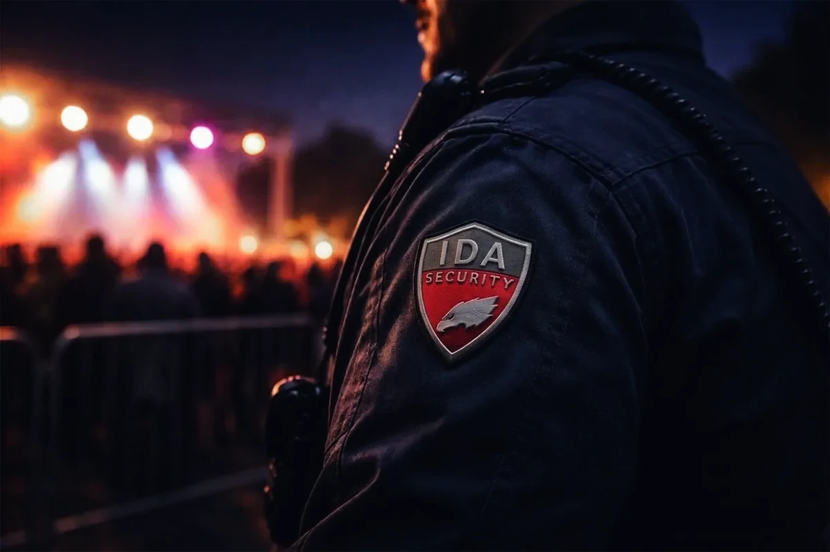 KI-generiertes Bild: IDA-Security-Personal bei der Zutrittskontrolle einer Veranstaltung